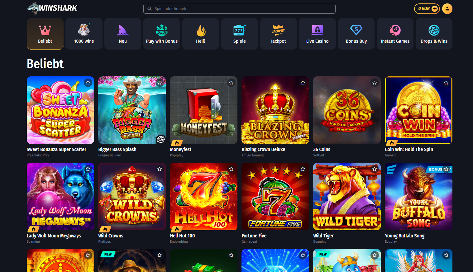 WinShark Casino Beliebte spiele